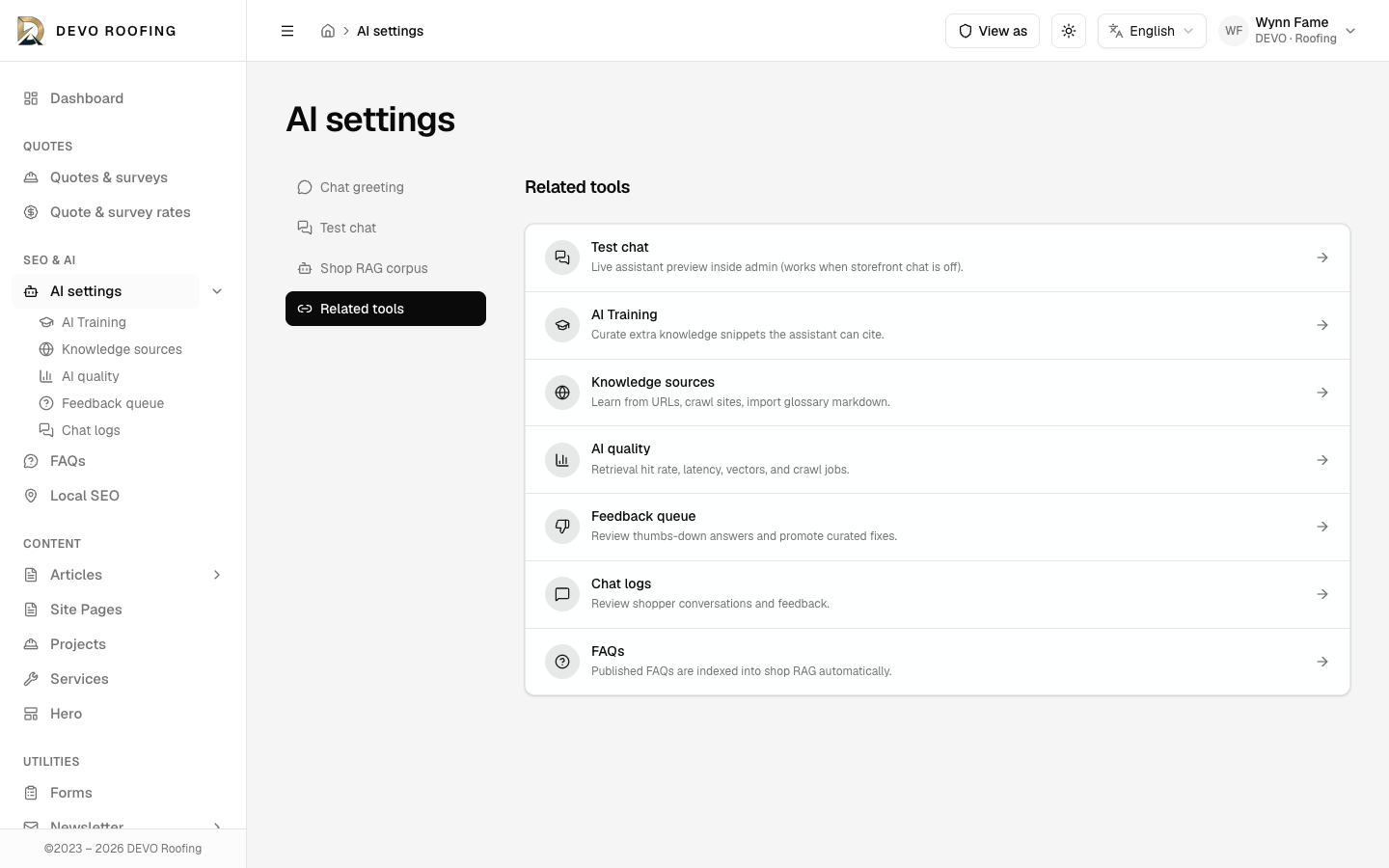 AI settings — Related tools