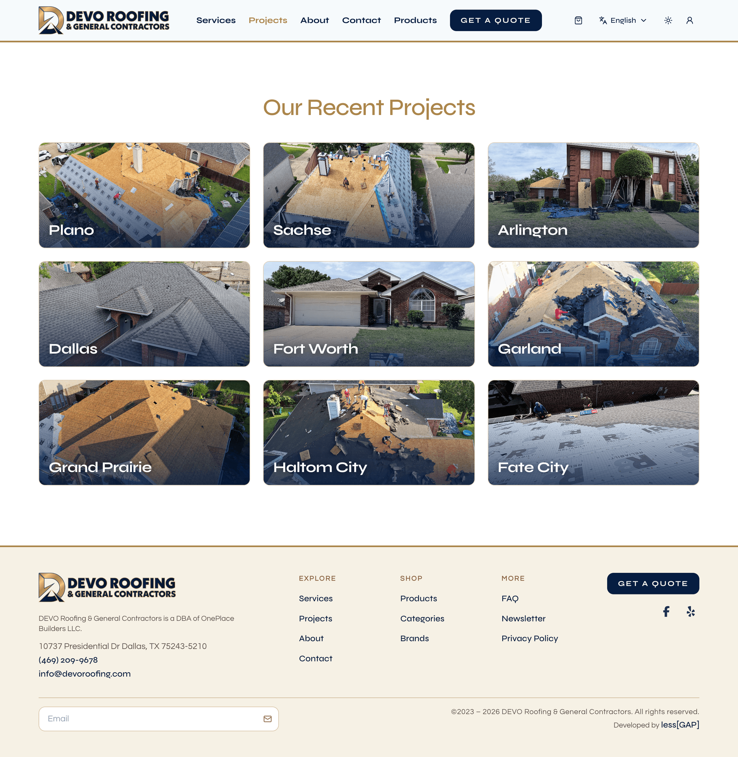 Projects page
