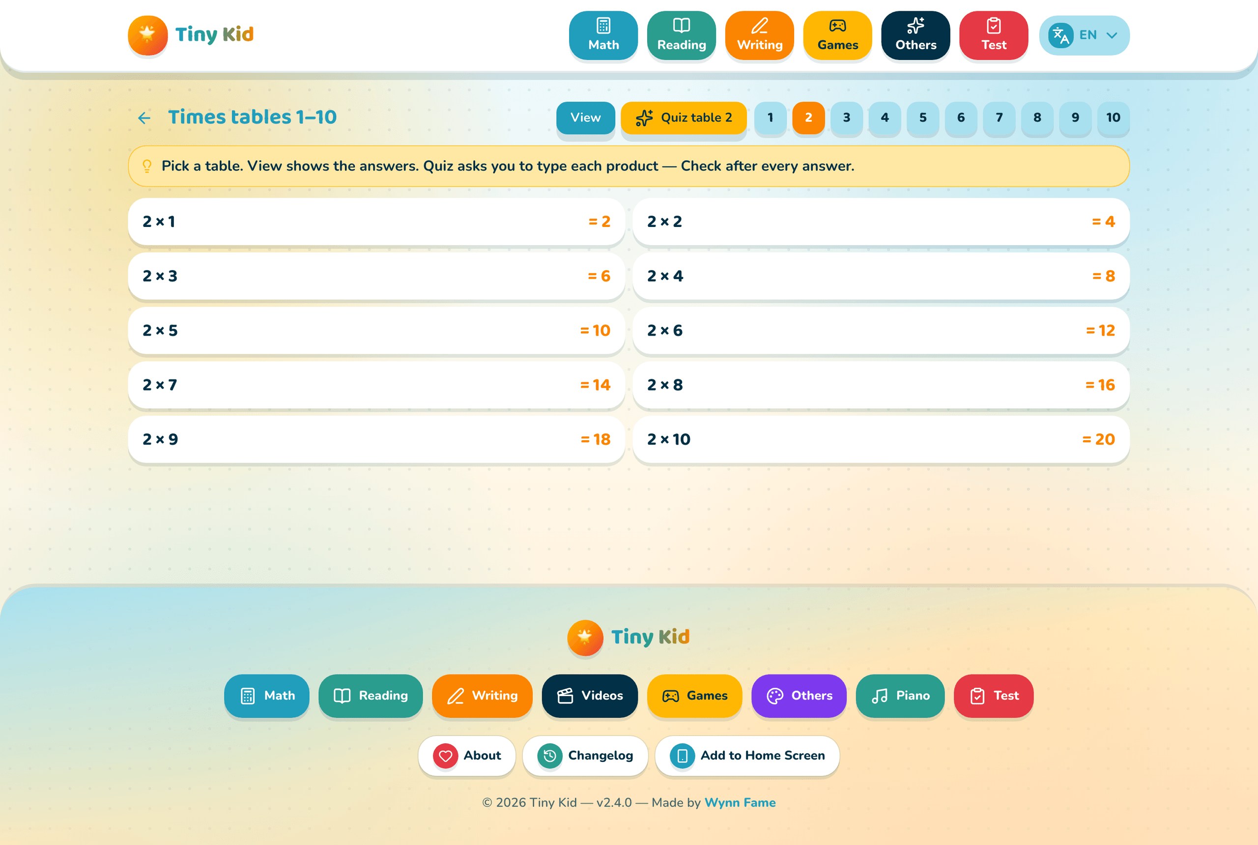 Times tables